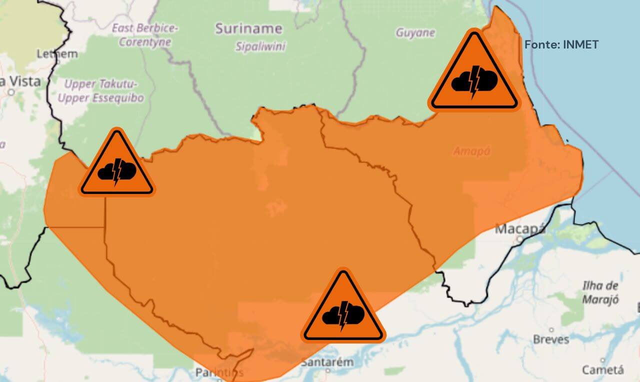 Alerta laranja para tempestades, chuva intensa, raios e ventania em